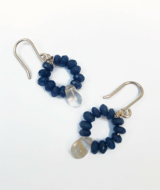 Elegante 14k Goldfilled Oorbellen met Blauwe Jade en Rutielkwarts