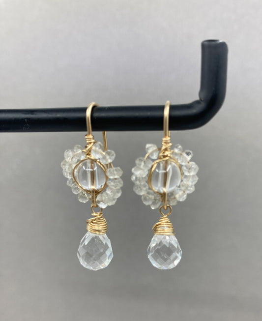 14k Goldfilled oorbellen met Bergkristal en Topaas