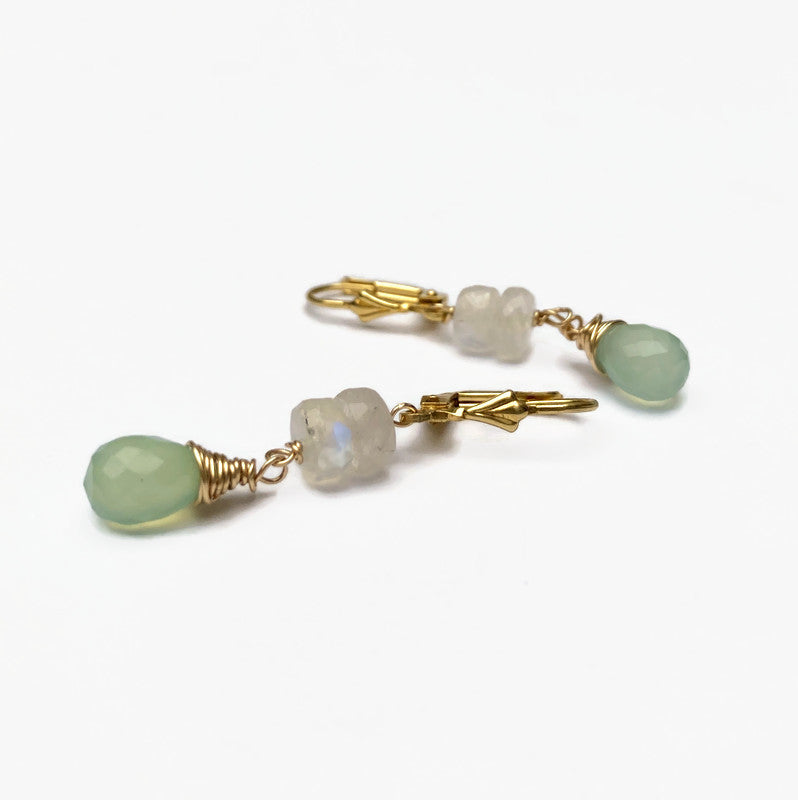 14K Goldfilled Ohrhänger mit Mondstein und blauem Calcedon