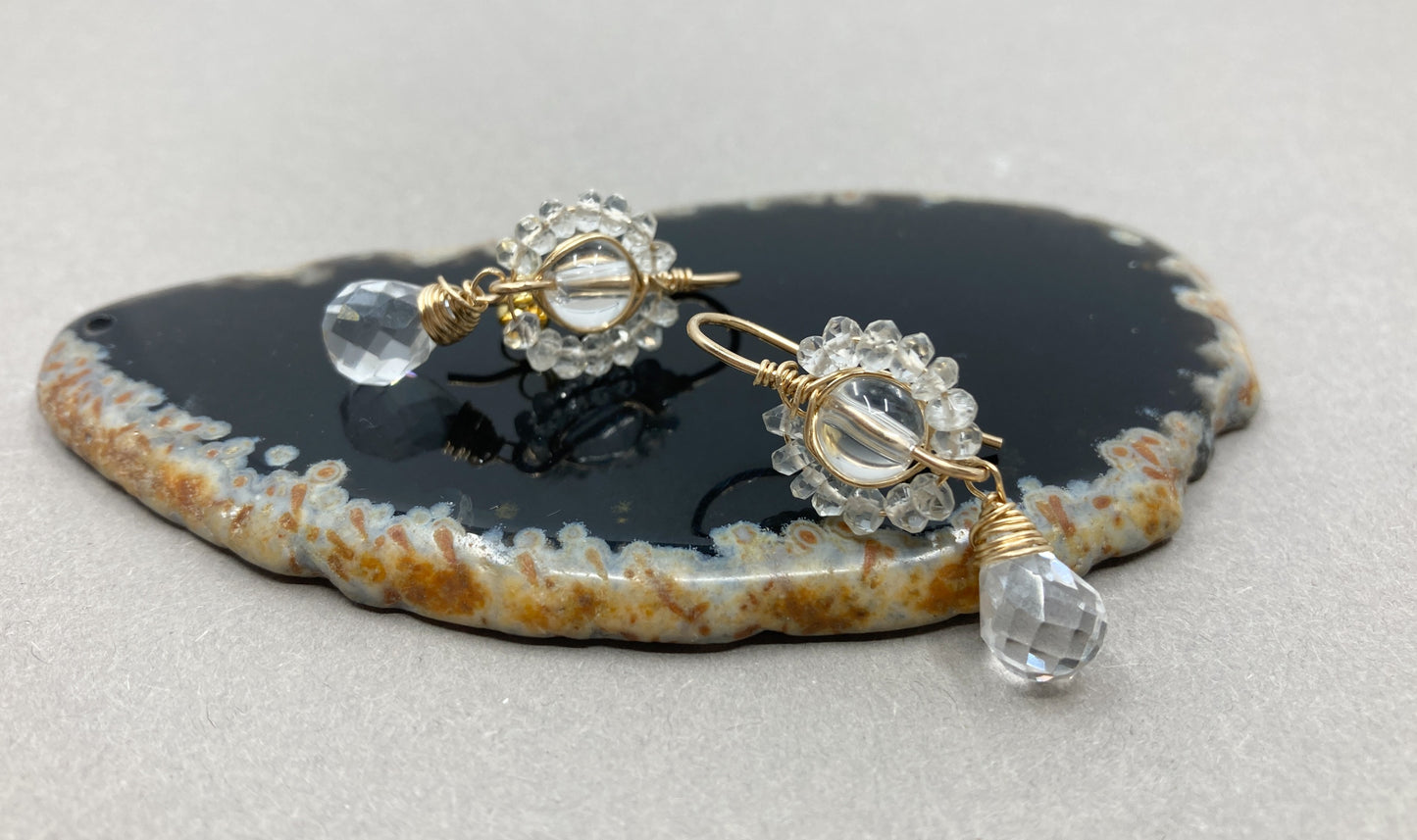 14k Goldfilled oorbellen met Bergkristal en Topaas