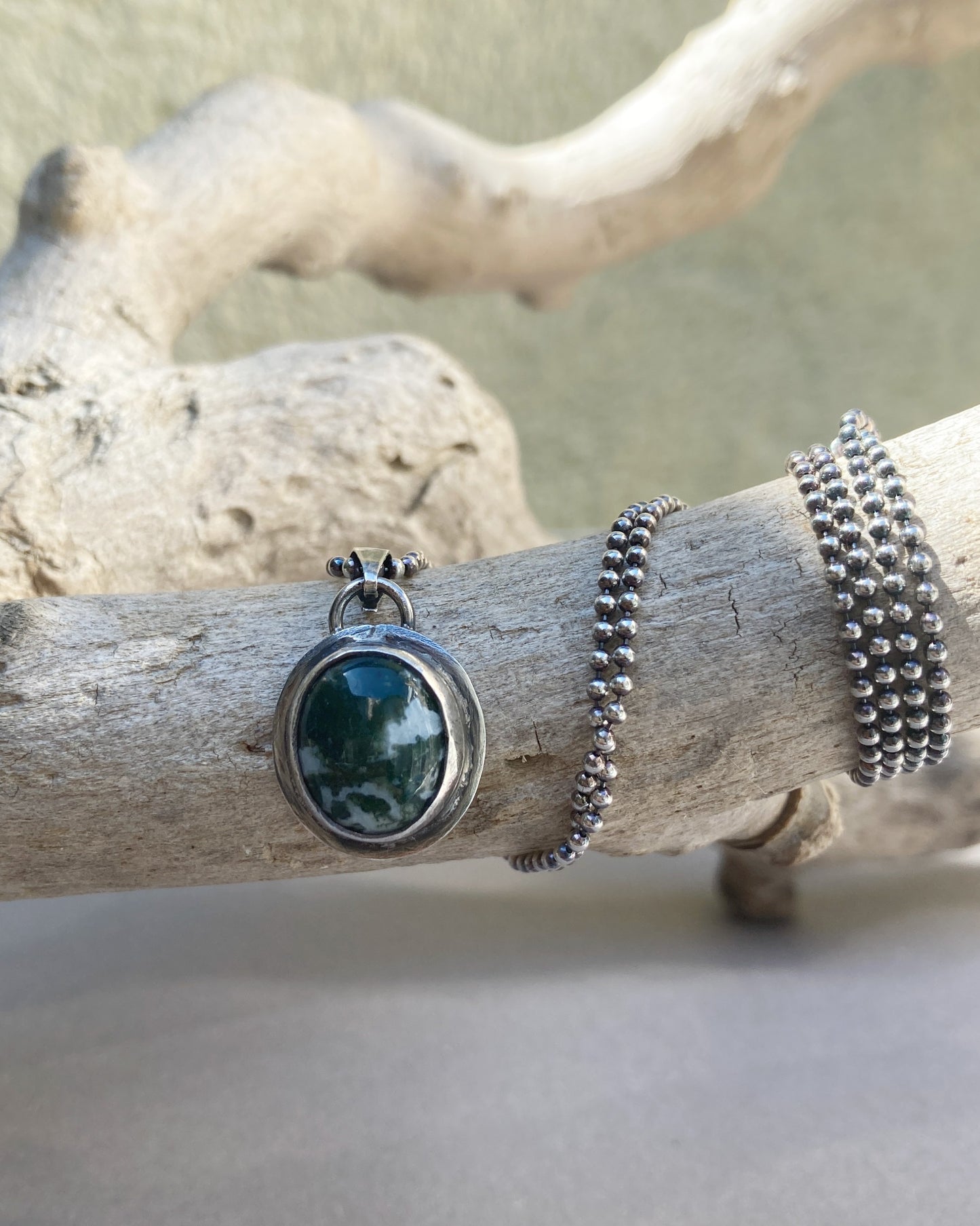 Silver Men's Necklace with Tree Agate Pendant