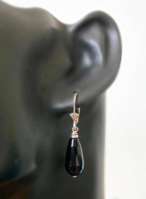 Zwarte Onyx Druppel Oorbellen met Sterling Zilveren klaphaakjes