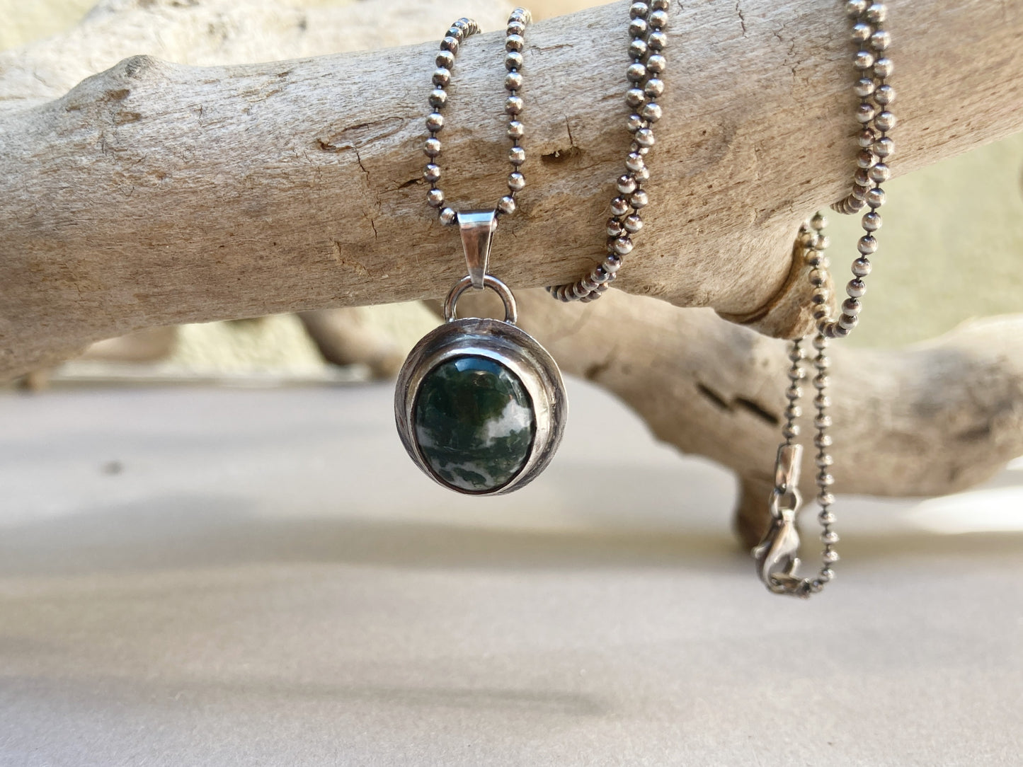 Silver Men's Necklace with Tree Agate Pendant