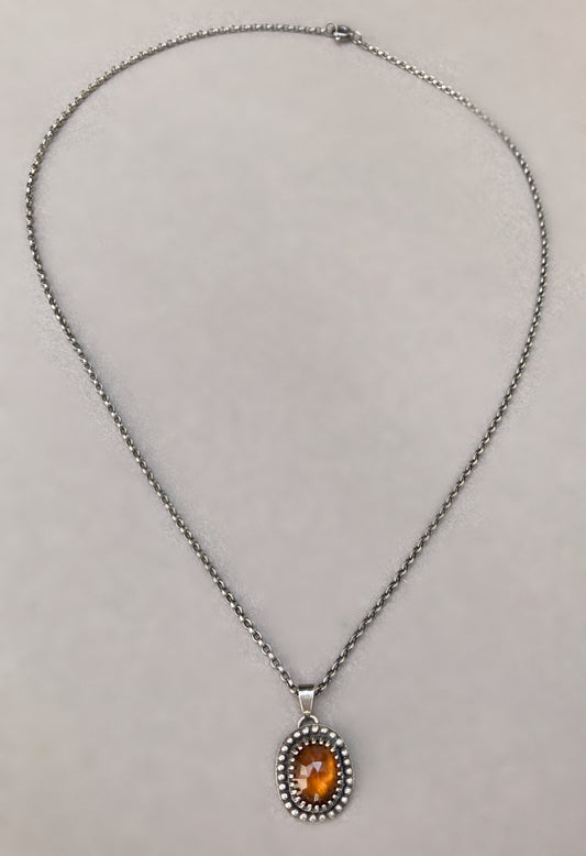 Sterling Silver Pendant Necklace with Hessonite