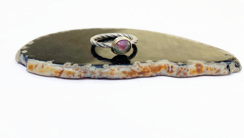 Gold-Stapelring mit Wassermelonen-Turmalin