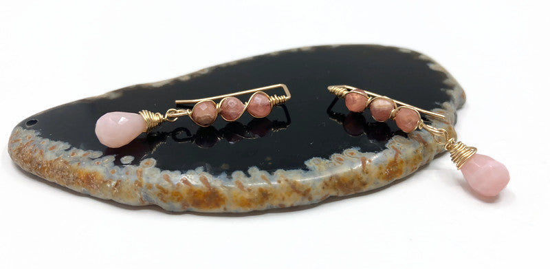 14K Goldfilled oorbellen met Rhodocrosiet en roze Opaal, handgemaakte oorbellen