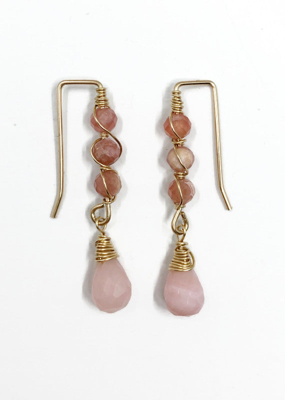 14K Goldfilled oorbellen met Rhodocrosiet en roze Opaal, handgemaakte oorbellen