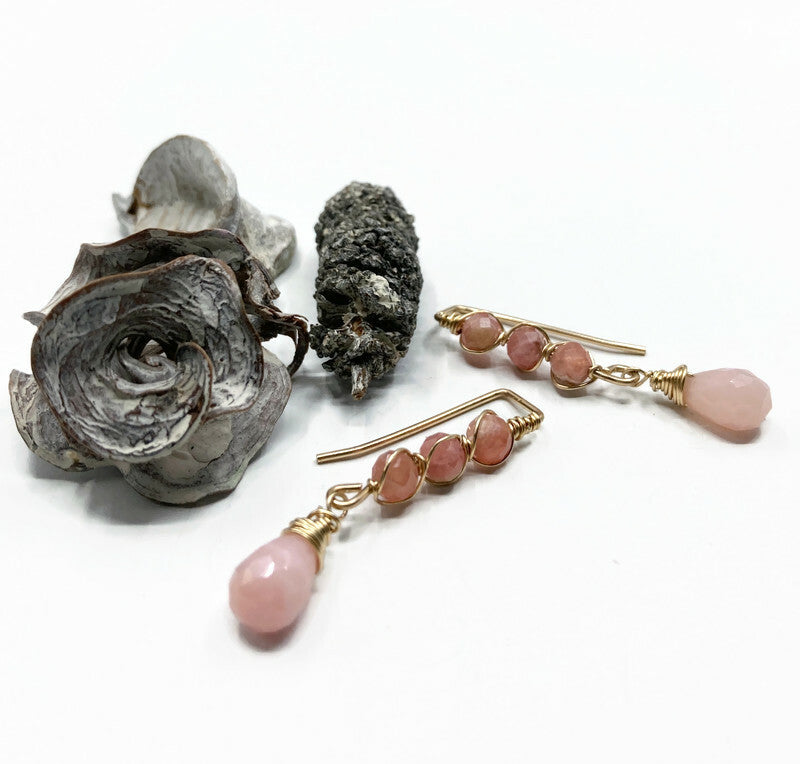 14K Goldfilled oorbellen met Rhodocrosiet en roze Opaal, handgemaakte oorbellen