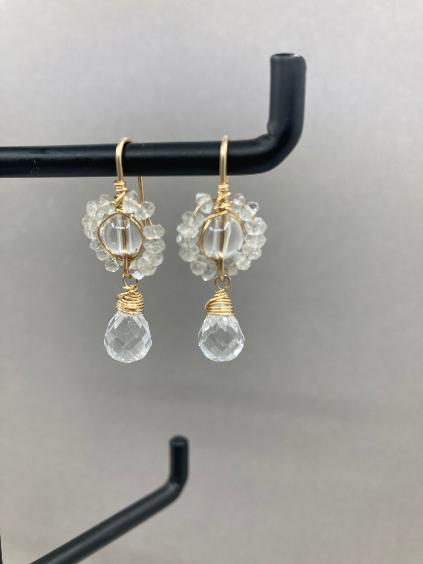 14k Goldfilled oorbellen met Bergkristal en Topaas