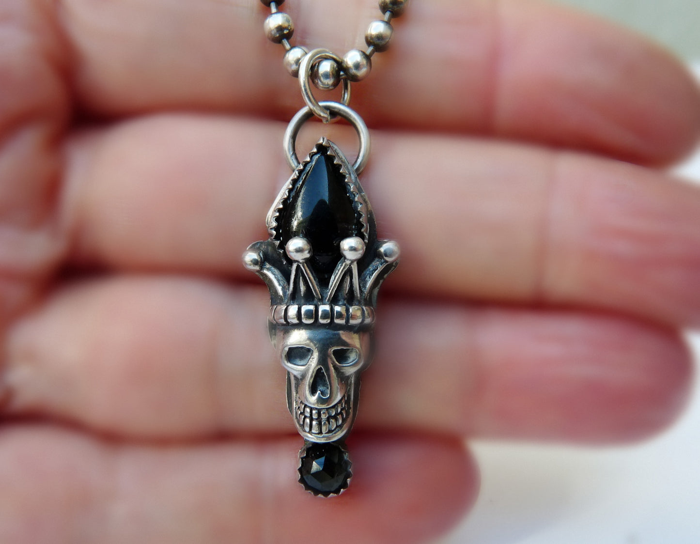 Onyx Herrenkette mit Totenkopf