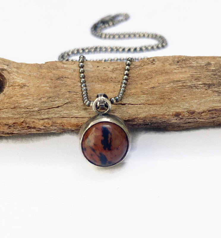 Silberne Herrenhalskette mit Naturstein: Mahagoni-Obsidian
