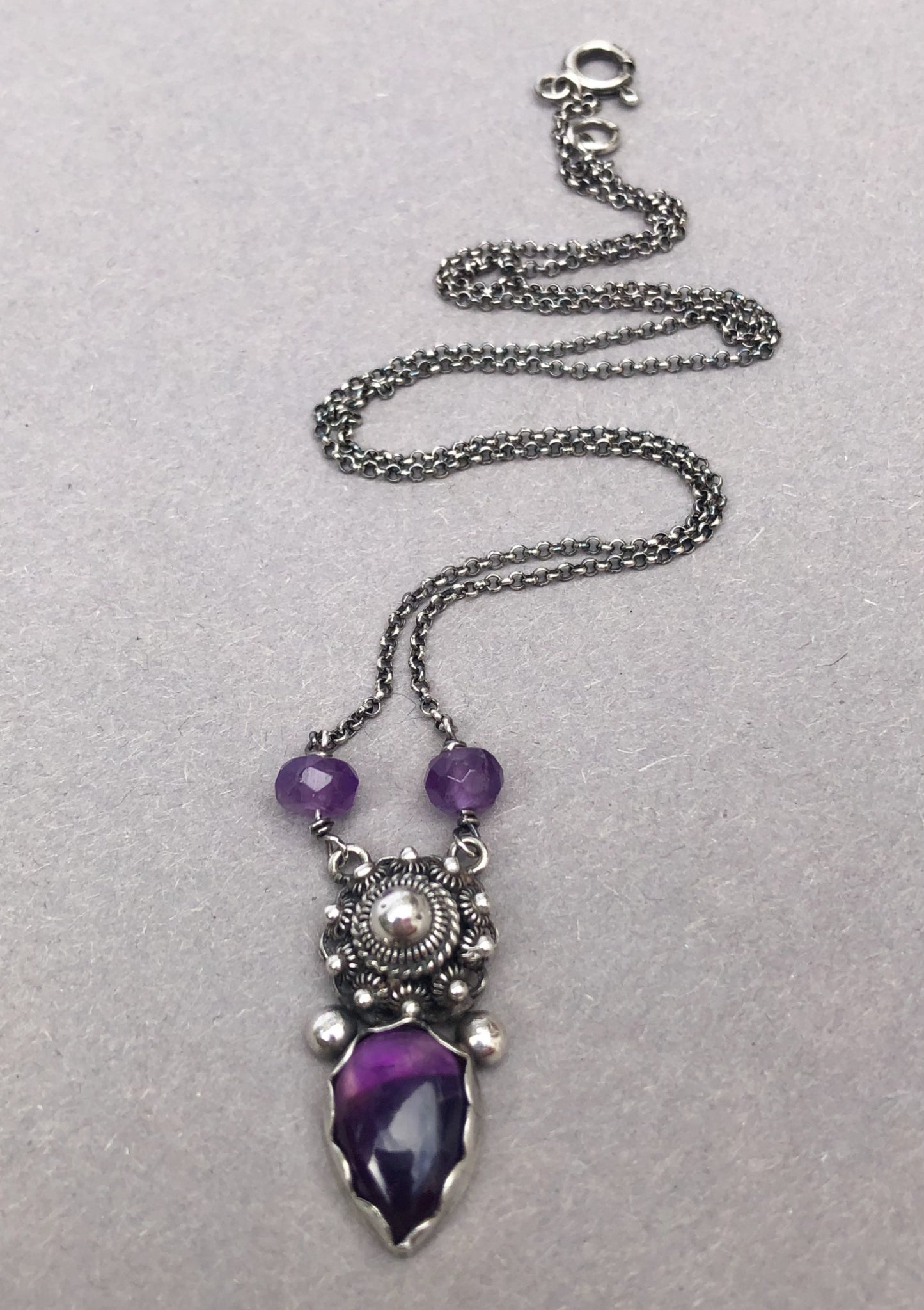Amethyst Pendant Necklace – Handmade Silver Jewelry with Zeeland Knot