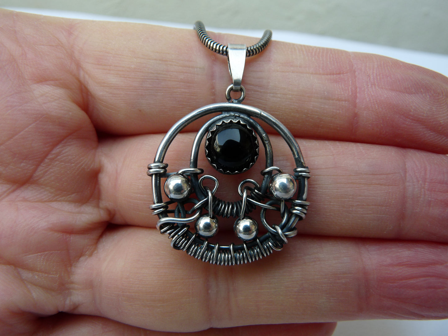 Sterling Silber Onyx Herrenhalskette handgefertigt