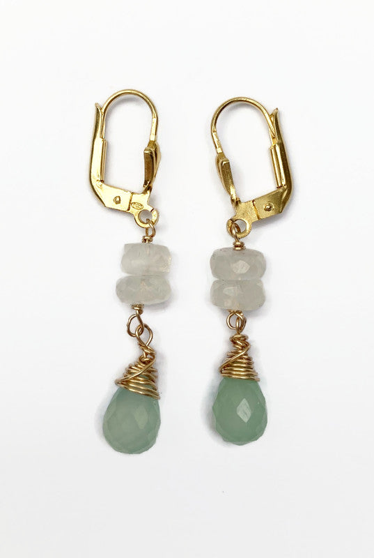 14K Goldfilled Ohrhänger mit Mondstein und blauem Calcedon