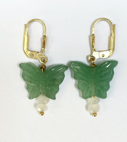 14k Goldfilled oorbellen met Aventurijn vlinders en Maansteen