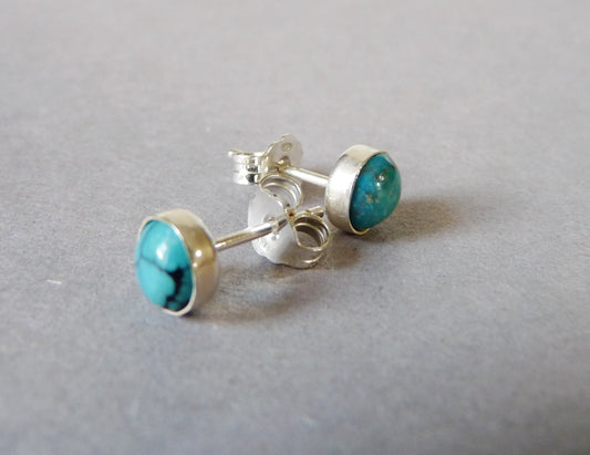 Turquoise silver men's stud earrings - handmade studs