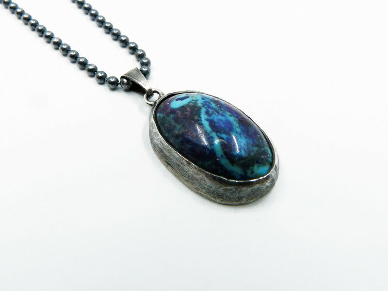 Silver men's necklace with Shattuckite pendant