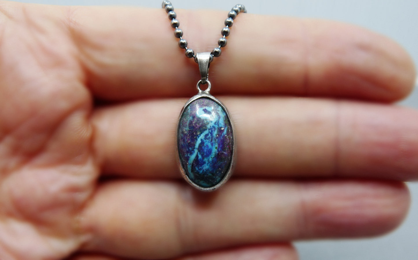 Silver men's necklace with Shattuckite pendant