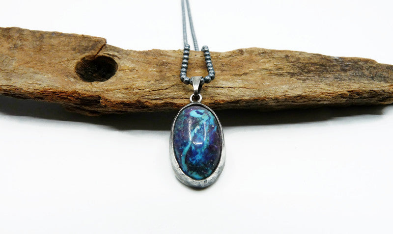 Silver men's necklace with Shattuckite pendant