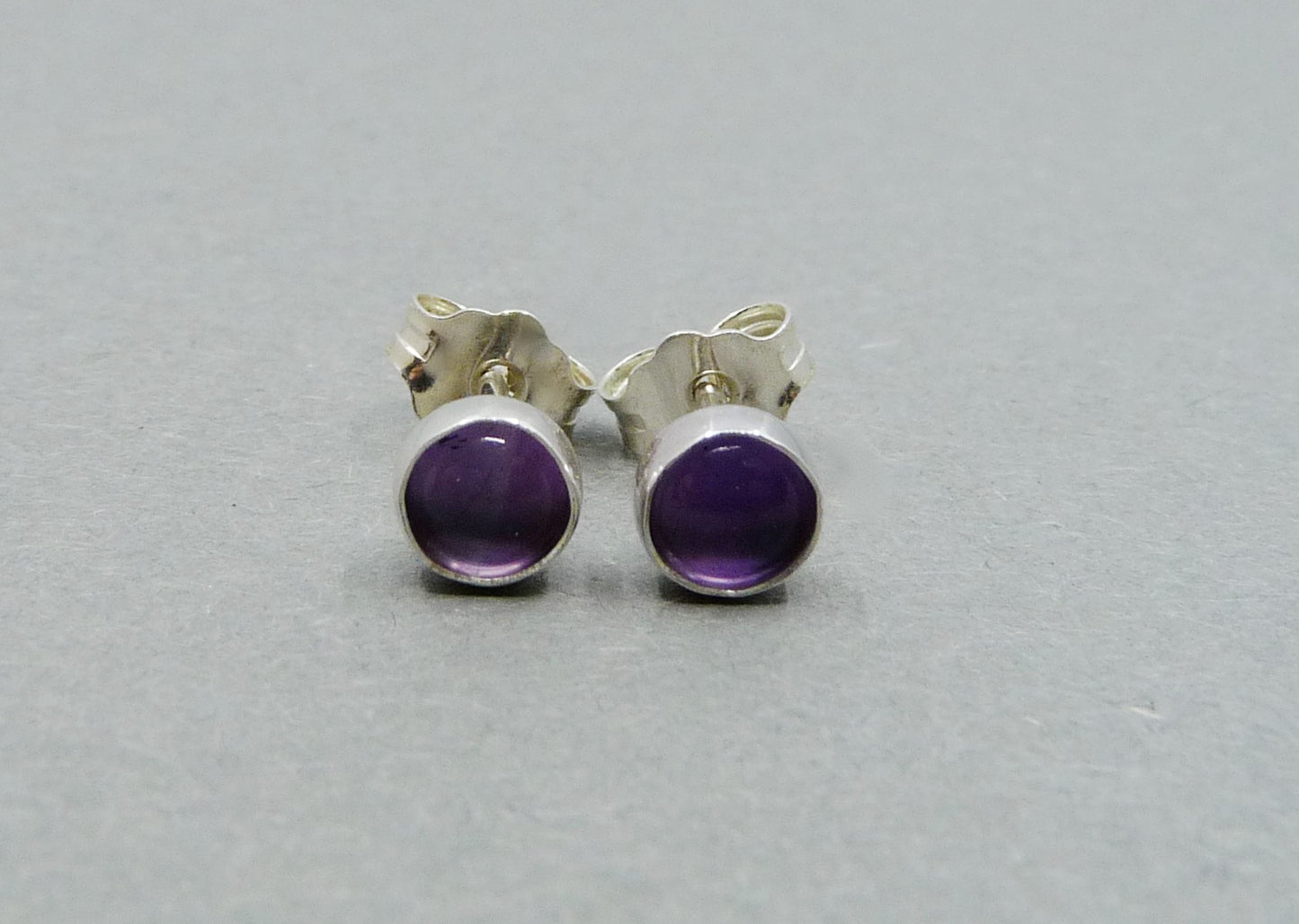 Stud earrings with Amethyst, silver minimalist earrings