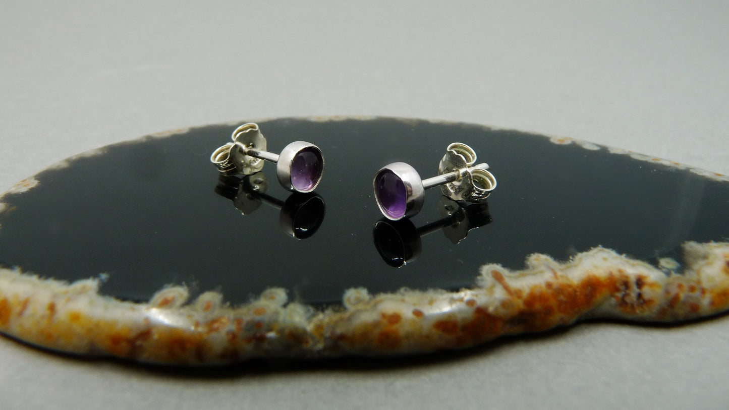 Stud earrings with Amethyst, silver minimalist earrings