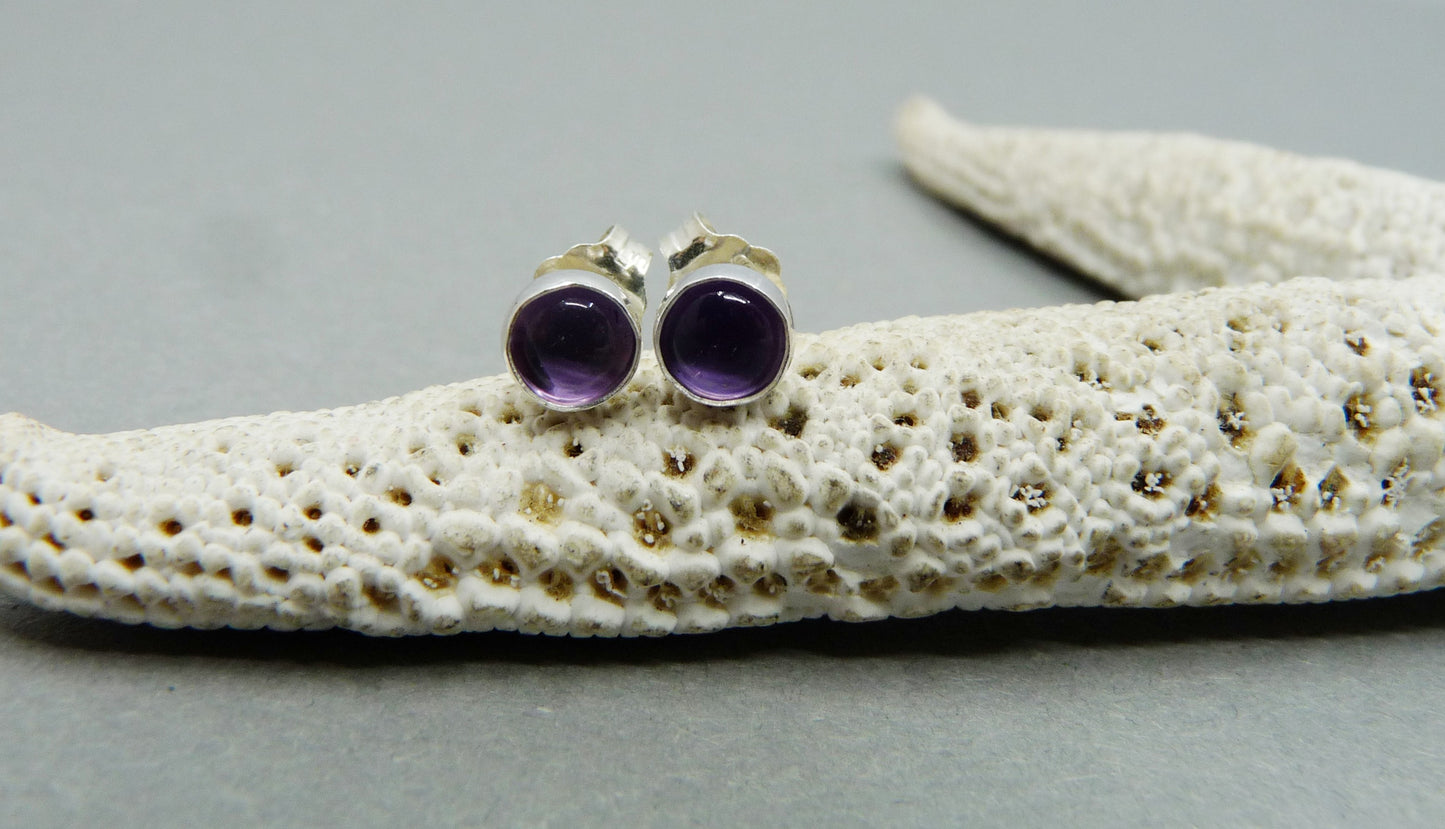 Stud earrings with Amethyst, silver minimalist earrings