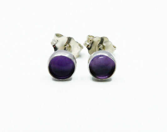 Stud earrings with Amethyst, silver minimalist earrings