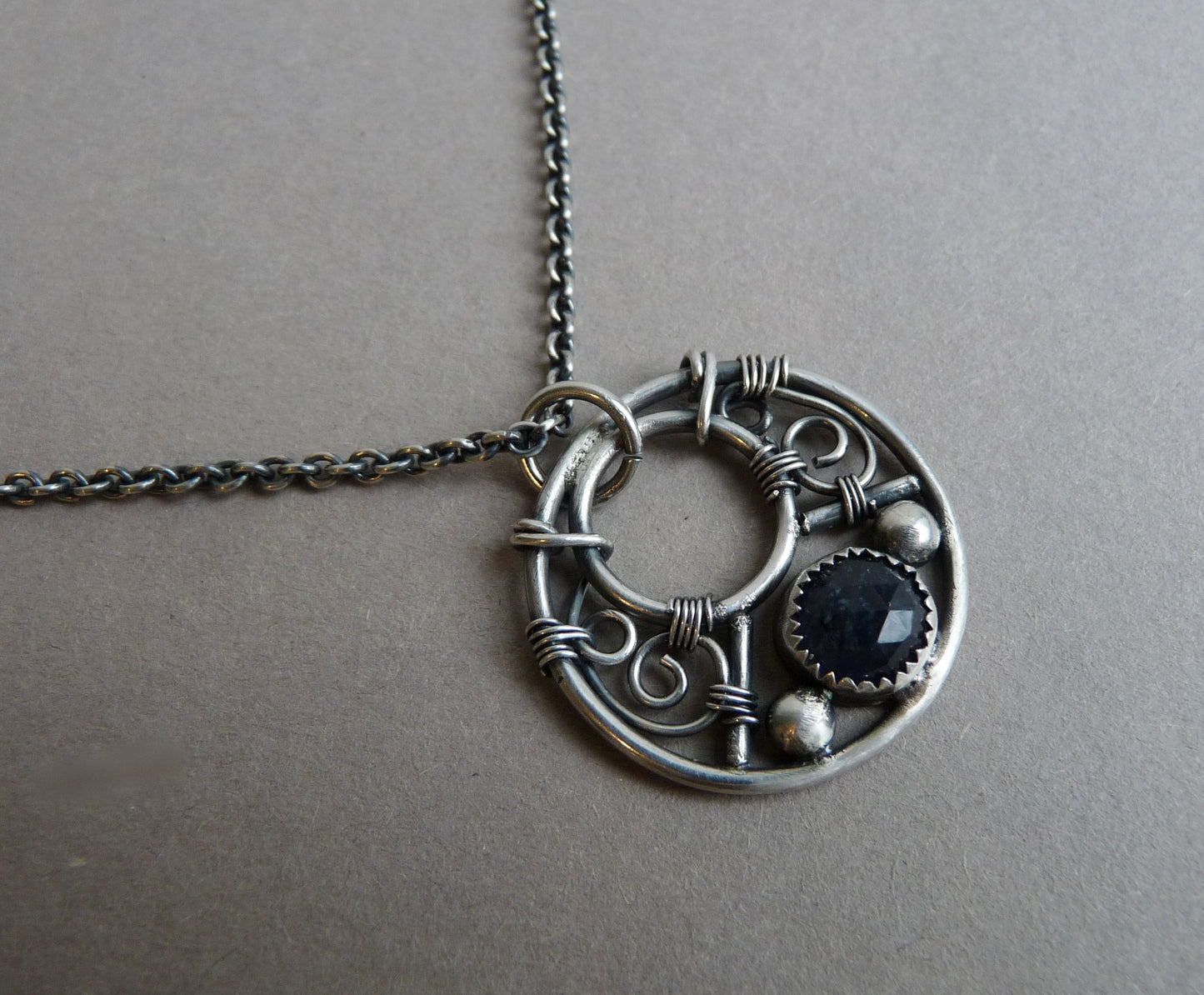 CUSTOM ORDER - Silver necklace for men with Iolite - Handmade men's necklace with natural stone