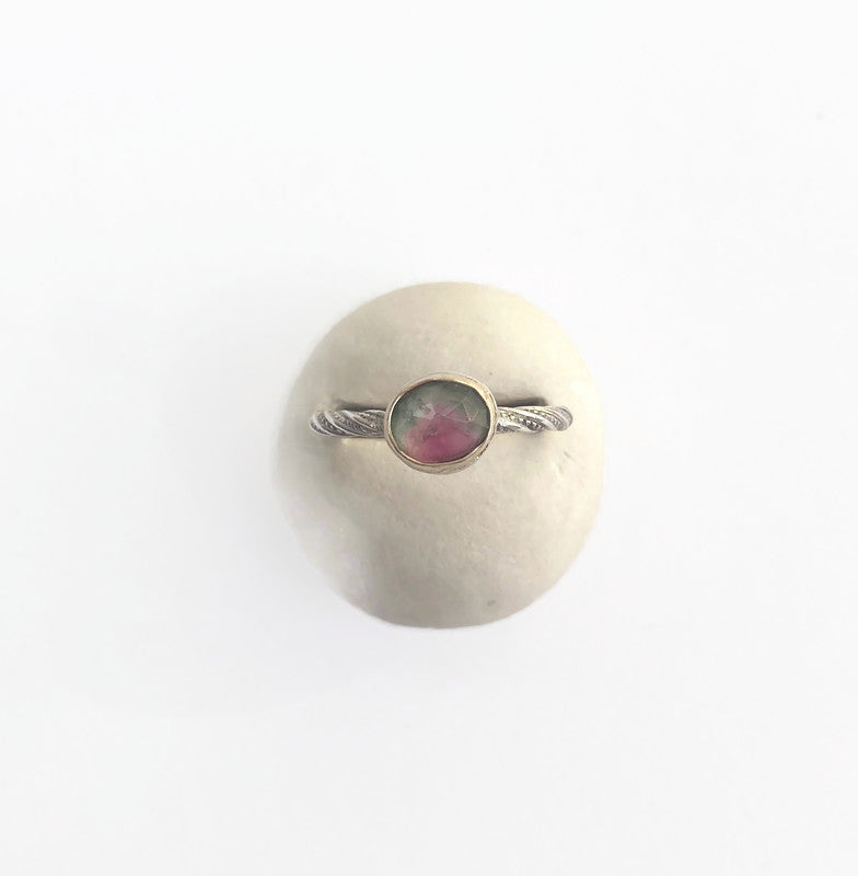 Gold-Stapelring mit Wassermelonen-Turmalin