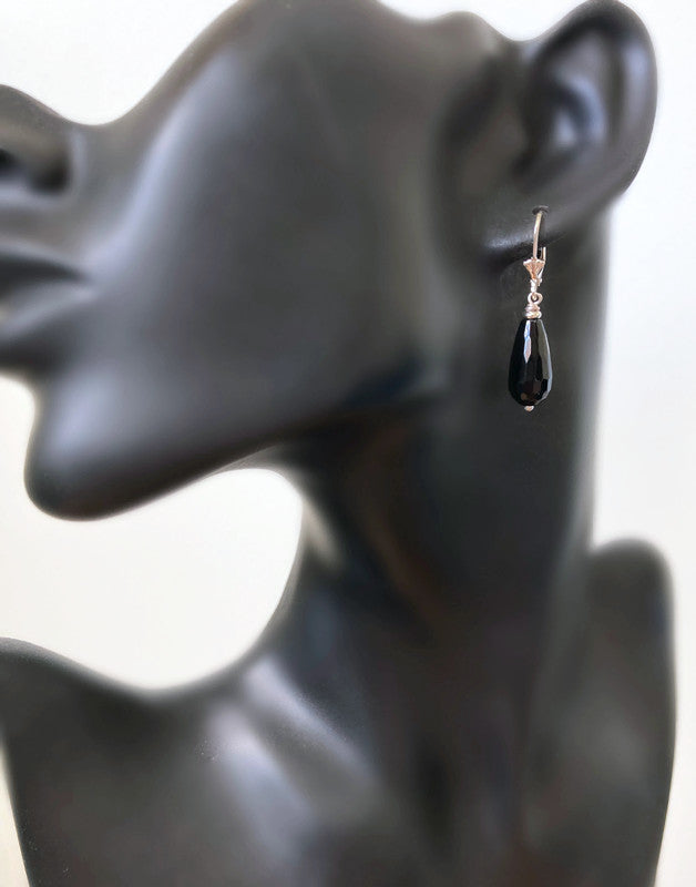 Zwarte Onyx Druppel Oorbellen met Sterling Zilveren klaphaakjes