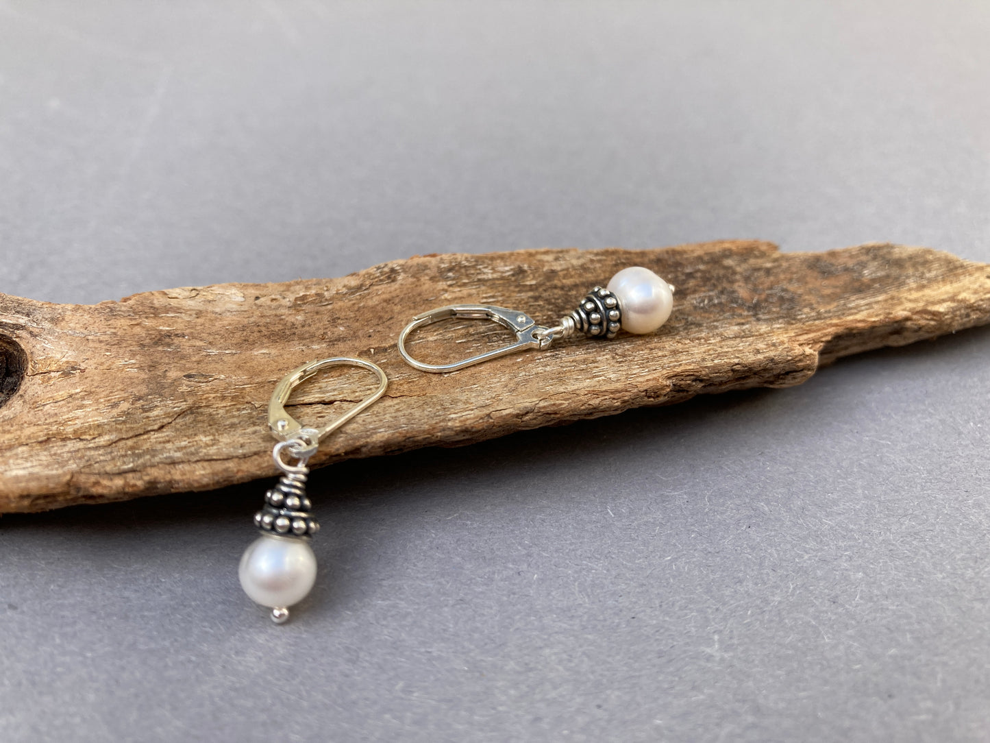 Silver men's earrings with pearl, cool earrings for men