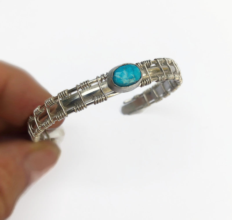 Handgemaakte Sterling Zilveren Cuff Armband met Turquoise