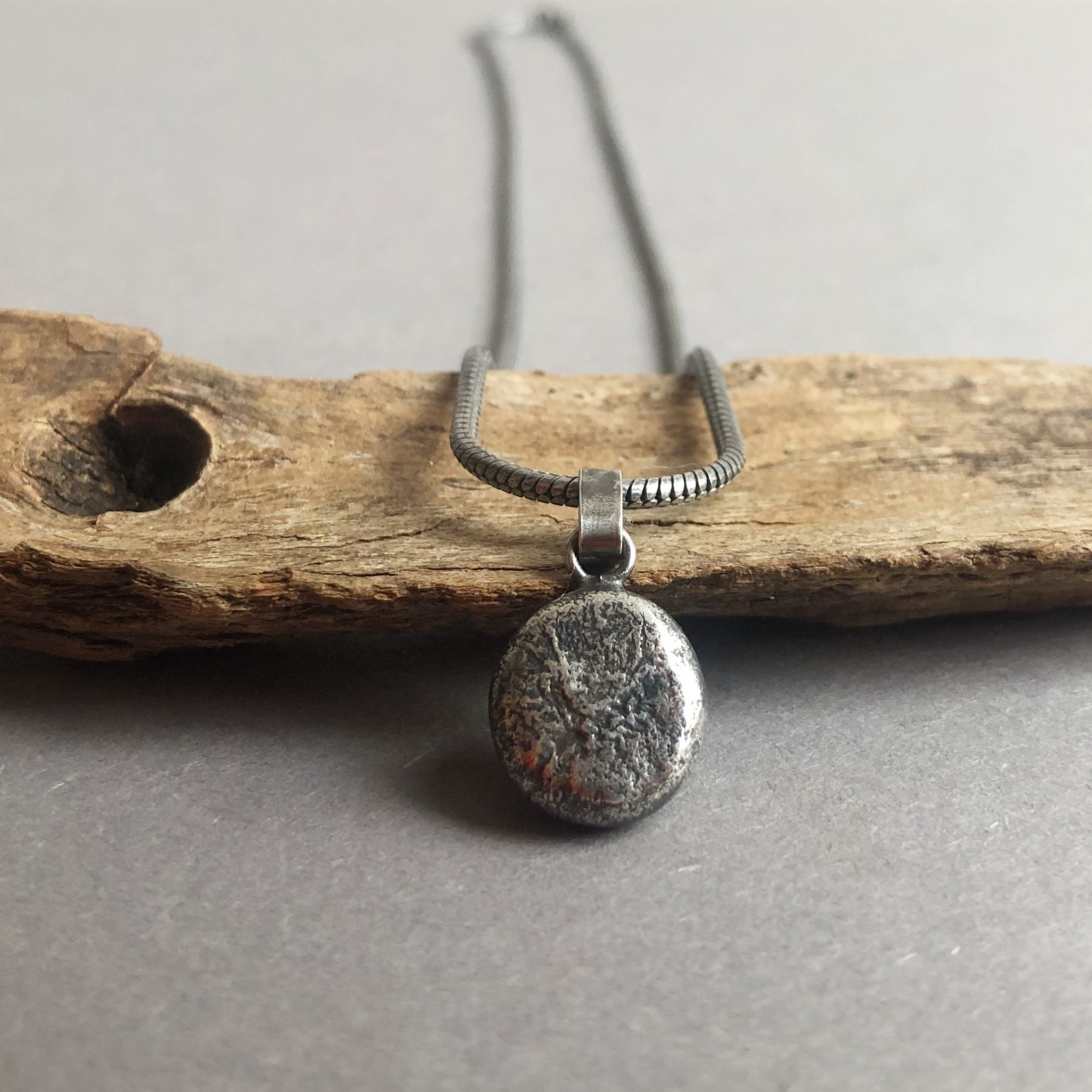 Handmade raw silver men's necklace for the modern man