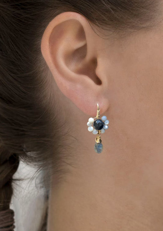 14k Goldfilled bloem oorbellen met Spectroliet en Labradoriet