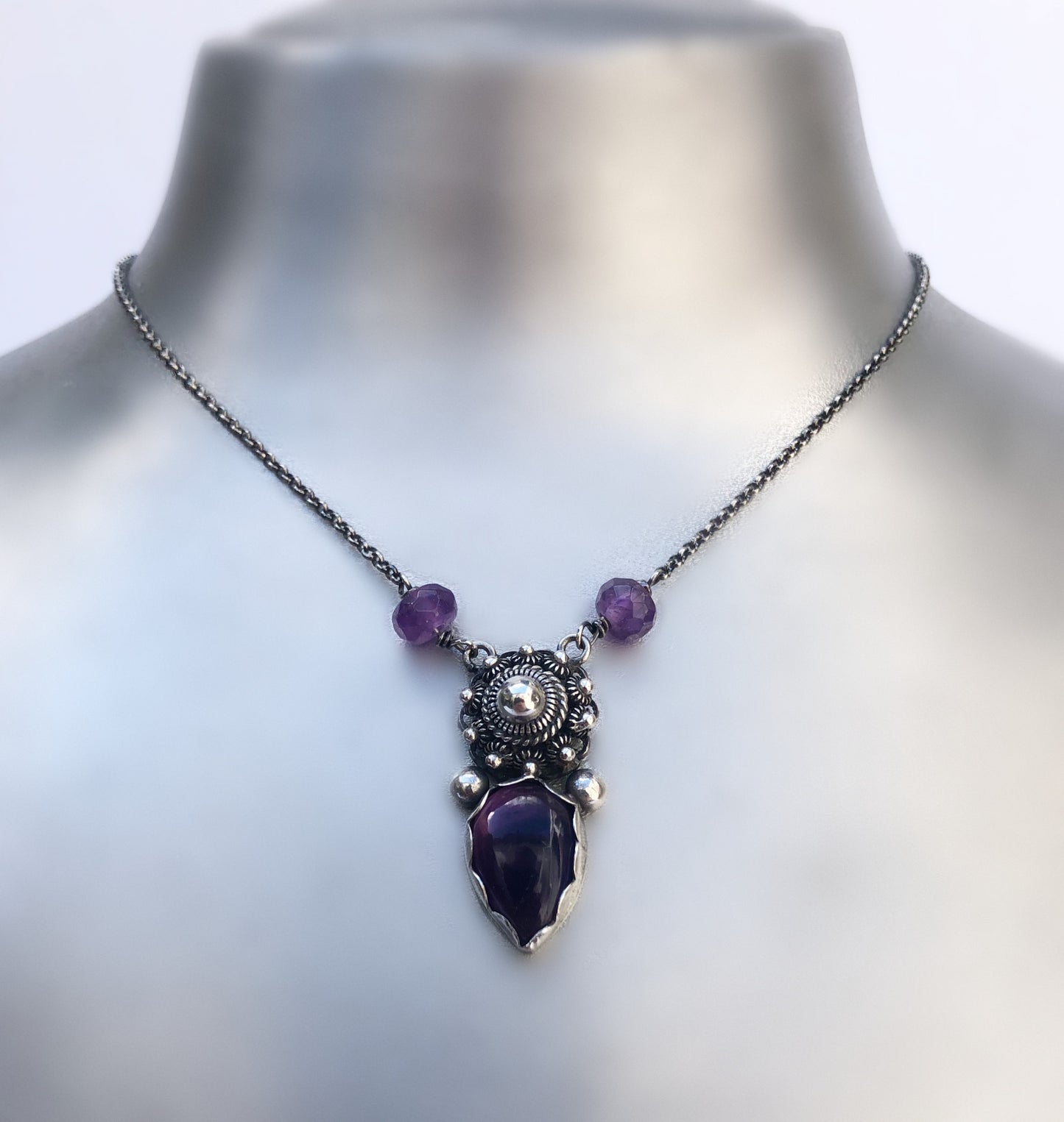 Amethyst Pendant Necklace – Handmade Silver Jewelry with Zeeland Knot