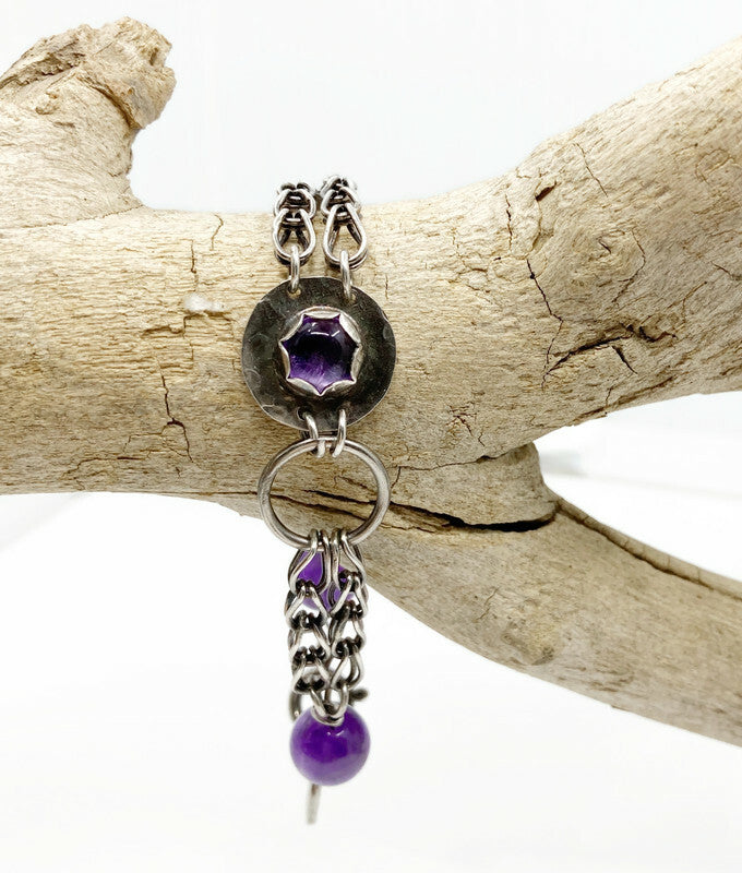 Amethist armband – Handgemaakt zilver, geboortesteen februari