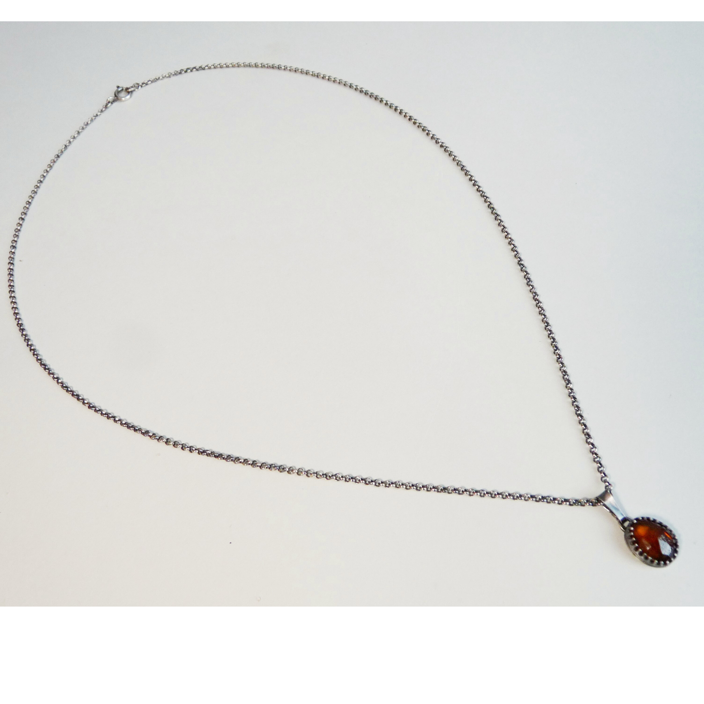 Men's silver necklace with Hessonite gemstone pendant