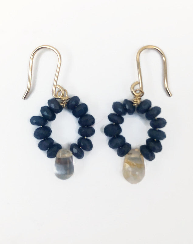 Elegante 14k Goldfilled Oorbellen met Blauwe Jade en Rutielkwarts