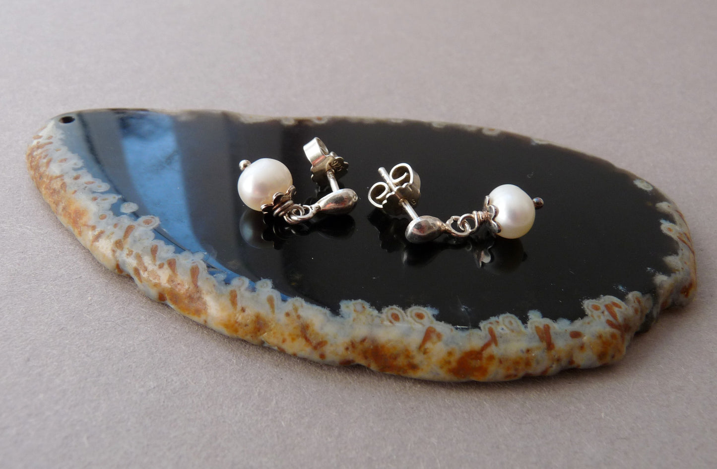 Brautohrringe Perle – Silberohrstecker | eine Spur von Blau