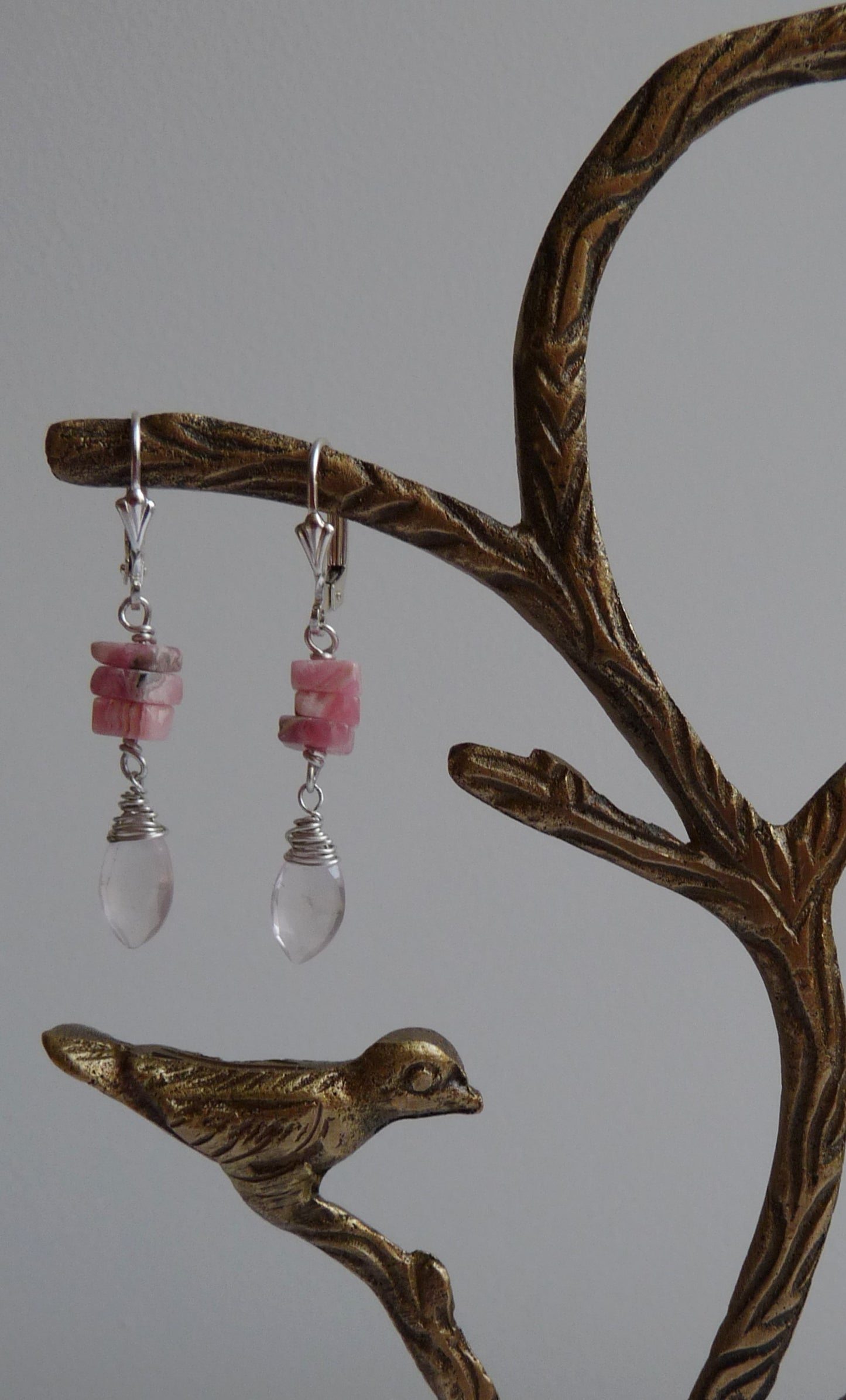 Zilveren bruidsoorbellen met Rozenkwarts & Rhodochrosiet