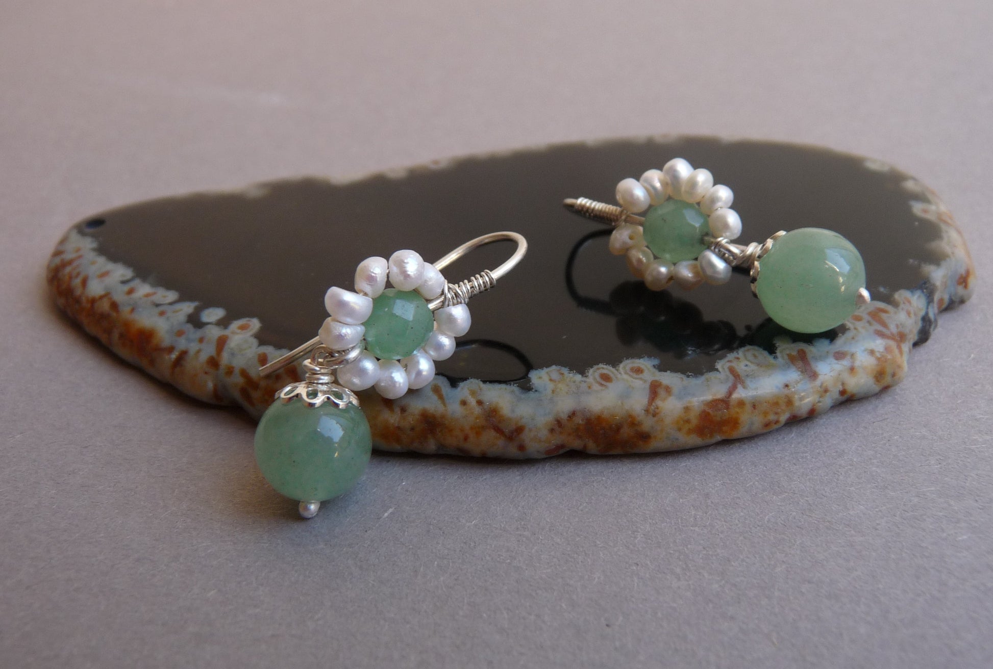 bruidssieraden met zoetwaterarels en aventurijn