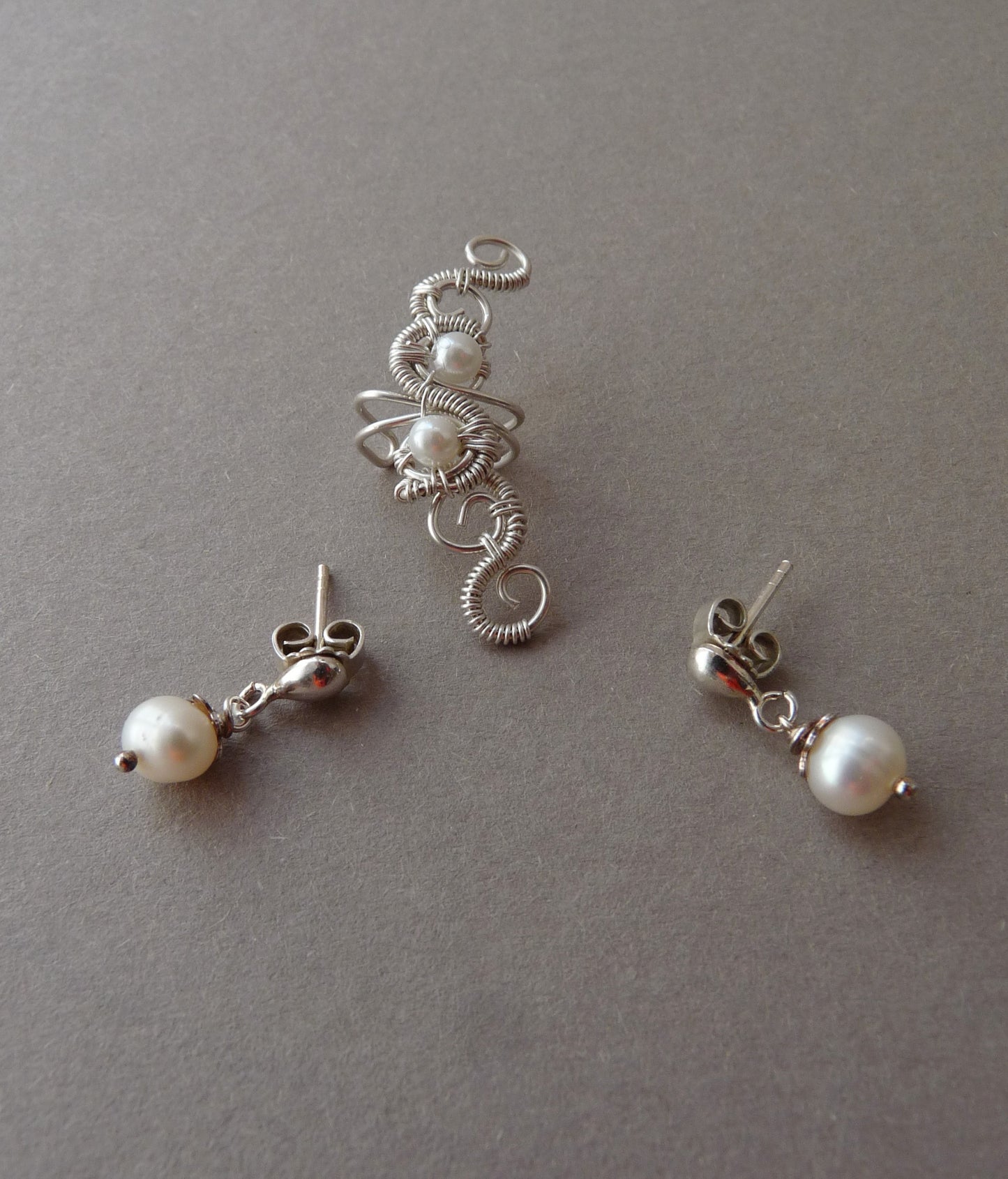 Brautschmuckset | Ohrklemme und Perlenohrringe