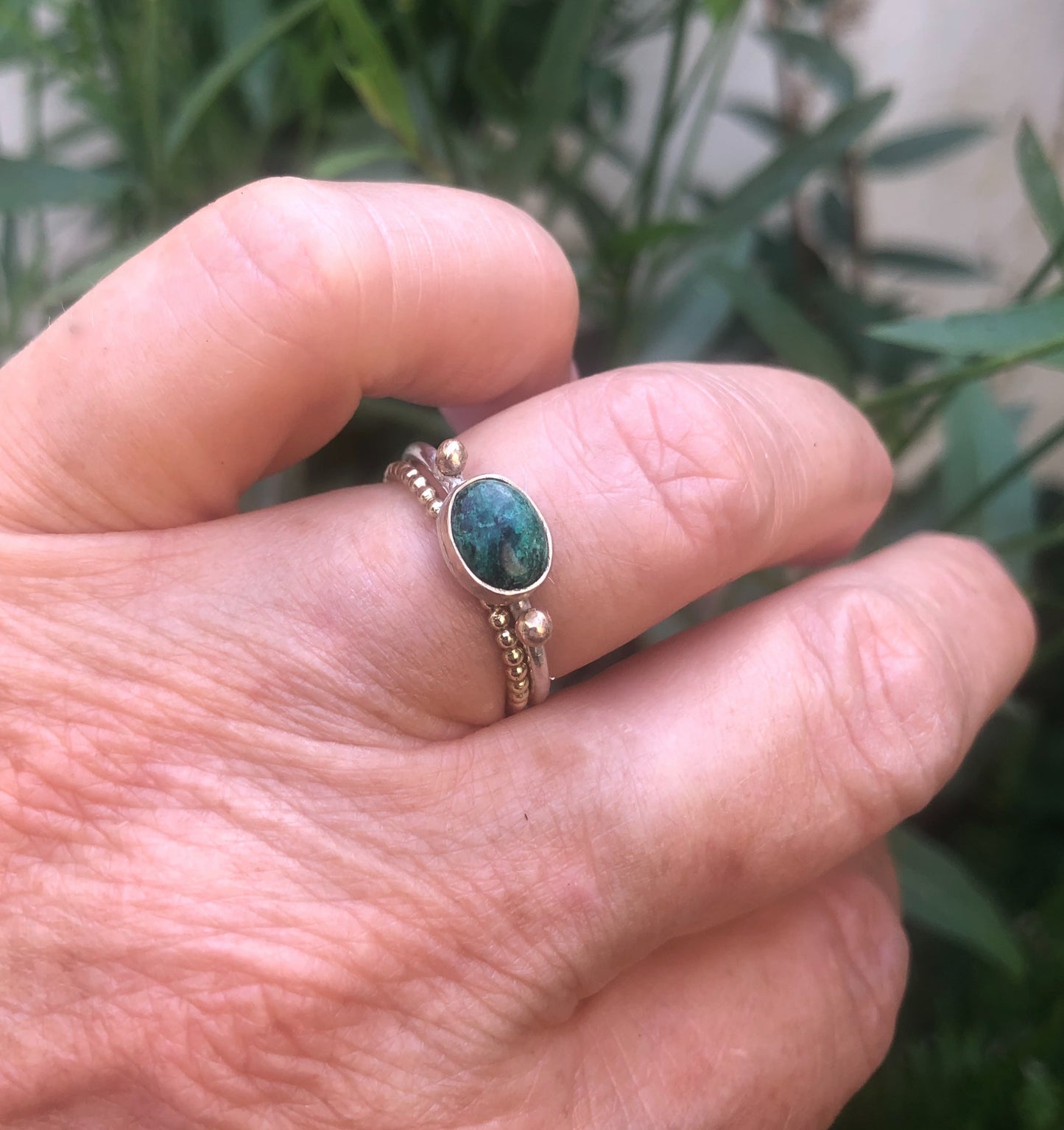 Stapelring met Chrysopraas | Zilver en Goud