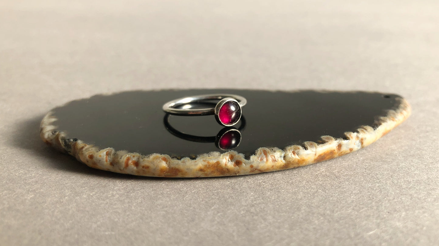Silver stackable ring with garnet – Handmade