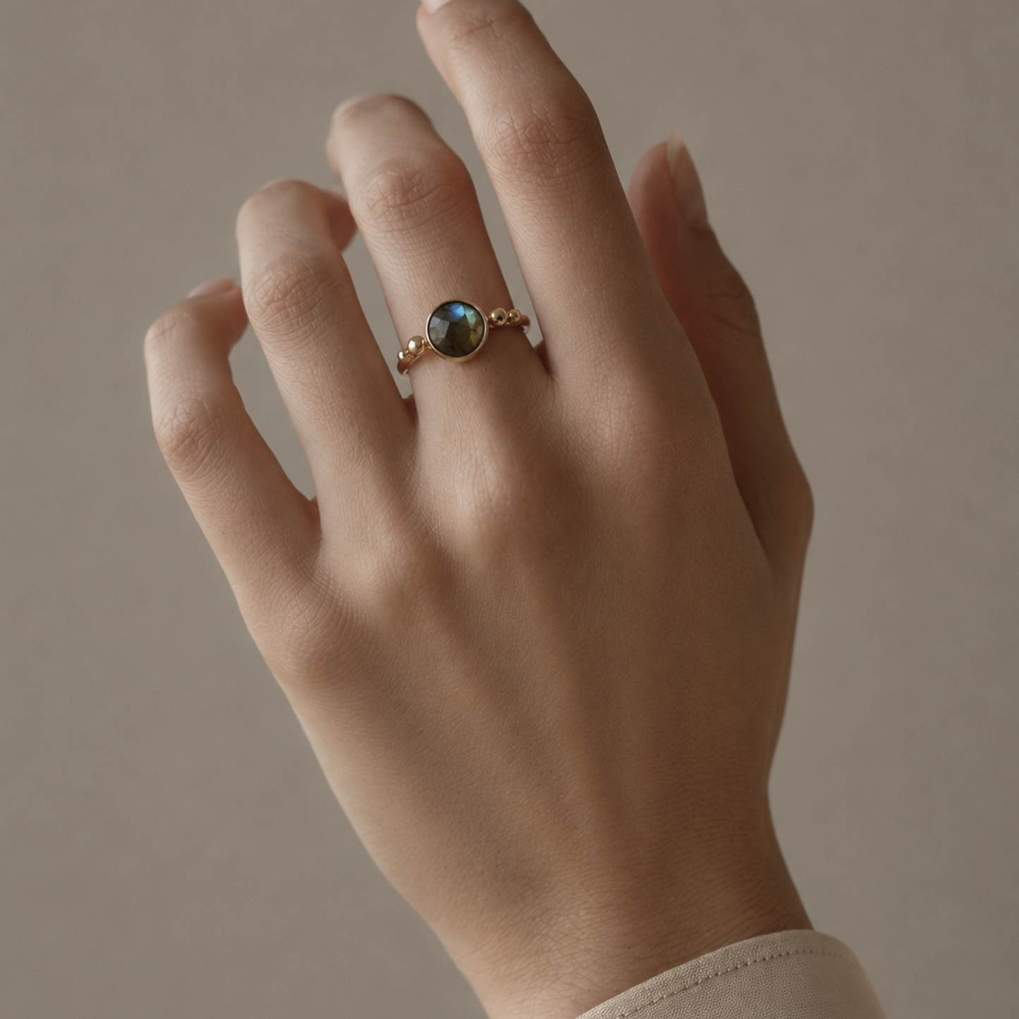 Stapelring met Blauwe Labradoriet | Zilver en Goud | Op Maat Gemaakt