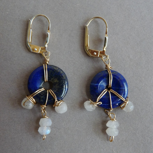 14k Goldfilled oorbellen – Maansteen en Lapis Lazuli