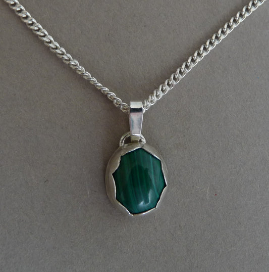 Gourmet link chain for men with Malachite pendant – silver men's jewelry