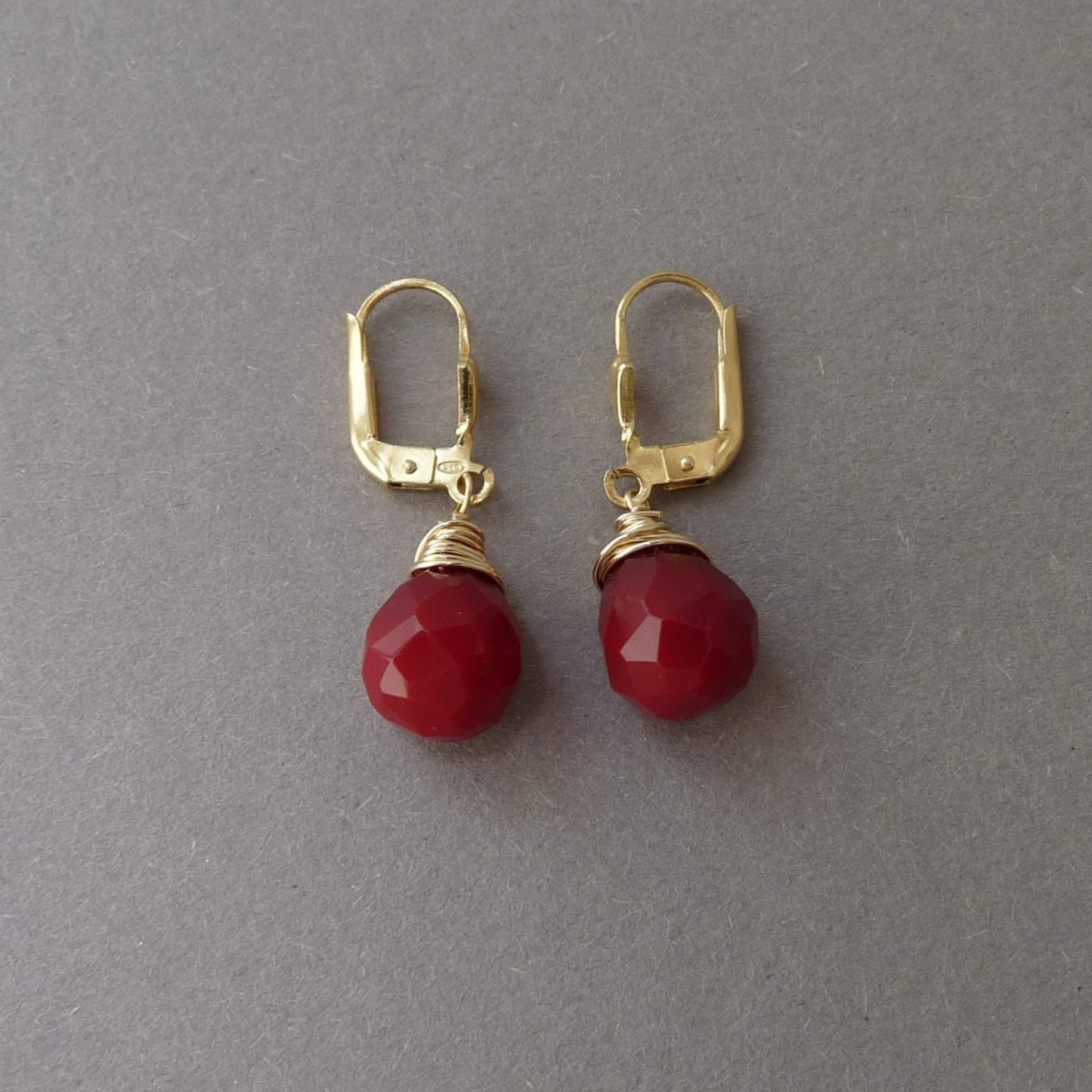 14k Gold-filled earrings with a red Cornelian drop – elegant and handmade