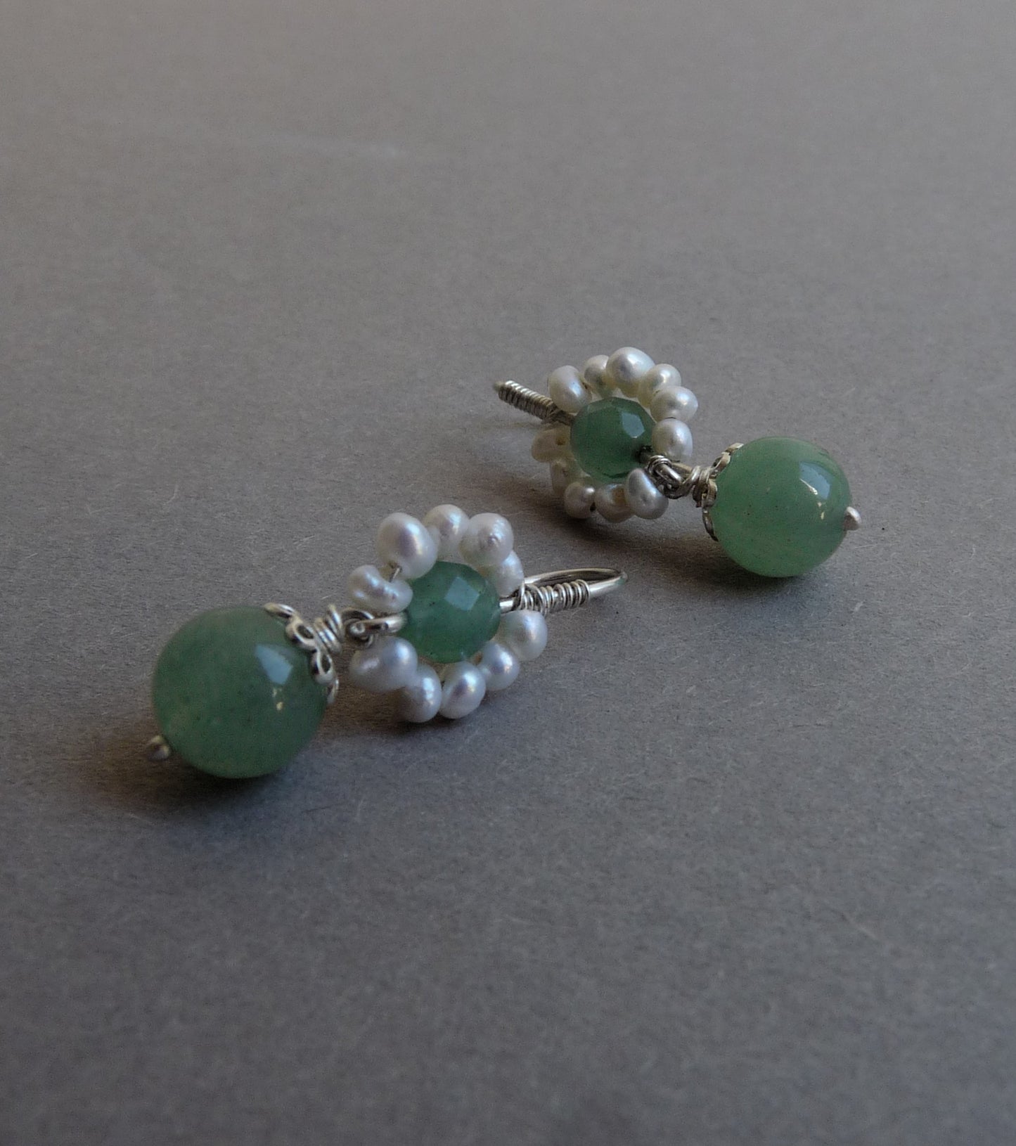 handgemaakte zilveren oorbellen aventurijn parel