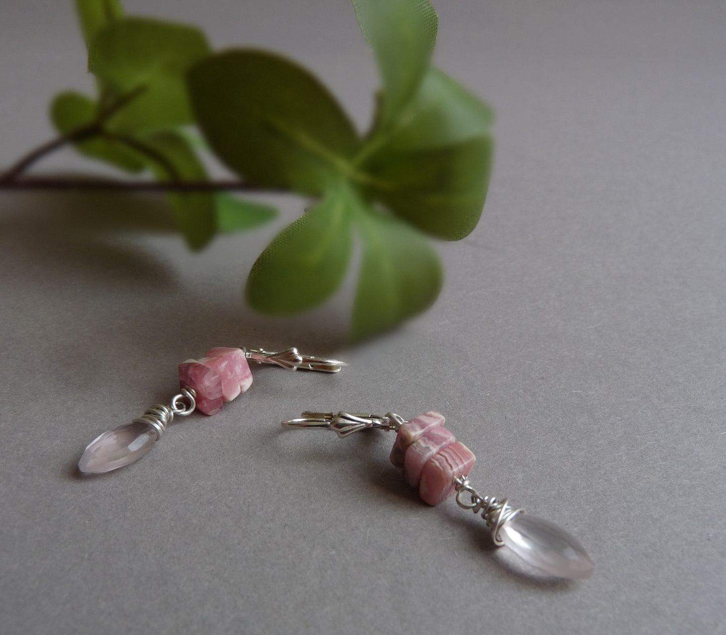 Zilveren bruidsoorbellen met Rozenkwarts & Rhodochrosiet